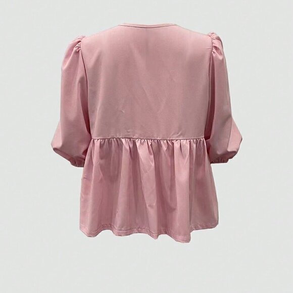 Pink Cute Women's Plain & Daily Wear Tie-Up Shirt - Picture 3 of 4